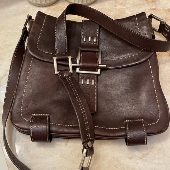 Kenneth Cole unisex crossbody brown leather - Picture 1 of 12